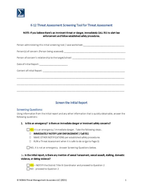 Fillable Online K-12 Threat Assessment Screening Tool for Threat ...
