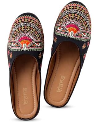 Buy Kiana Women's Embroidered Black Canvas Round Toe Bellies-KIMJ121 ...
