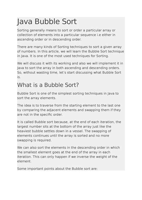 Introduction to Bubble sort - Java Bubble Sort Sorting generally means ...