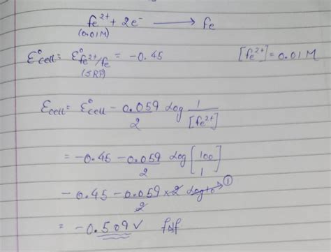 calculate the potential of iron electrode in which the concentration of ...