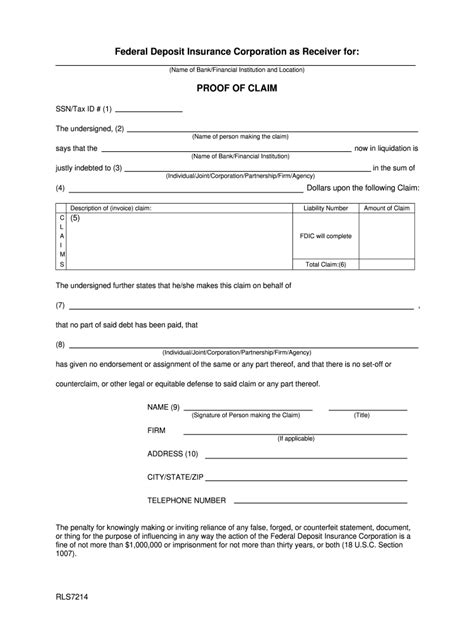 FDIC Proof of Claim Form - Fill Online, Printable, Fillable, Blank ...