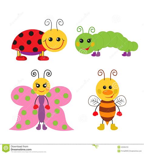 逗人喜爱的动画片昆虫集合 向量例证.