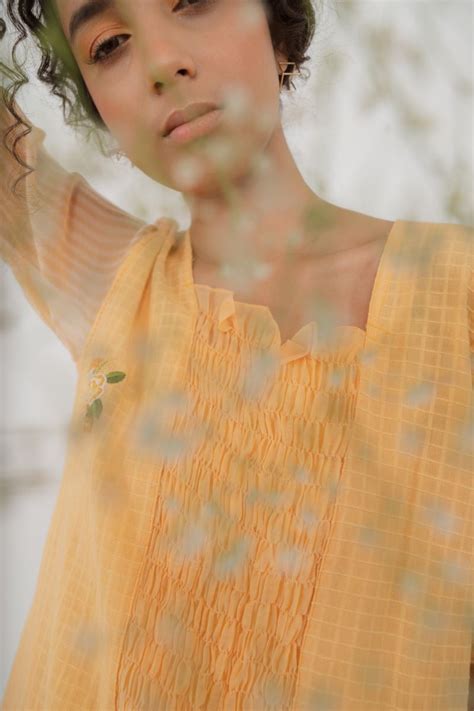 Buy - Orange kantha embroidered dress | Elan Store