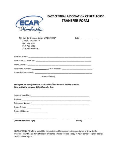 Fillable Online ECAR Transfer Form Fax Email Print - pdfFiller