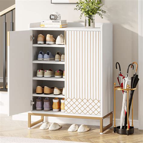 Tribesigns White Shoe Cabinet, 25 Pair Shoe Cabinets with Doors, 5-Tier ...