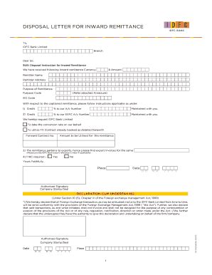 Fillable Online DISPOSAL LETTER FOR INWARD REMITTANCE Fax Email Print ...