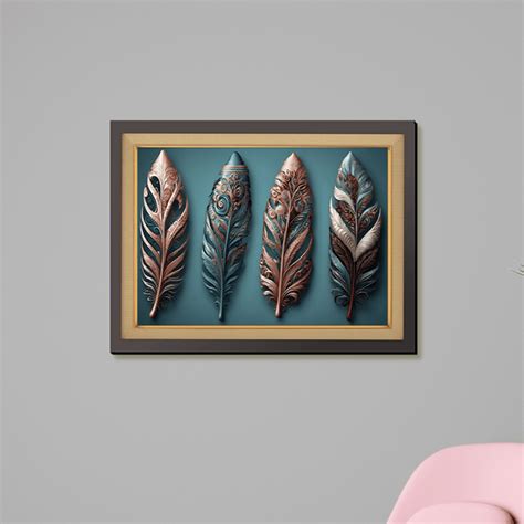 Metallic Feather Leaf Wood Print Wall Art 23x17.5 Inches – Chalk My Theme