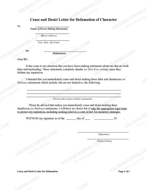 Cease and Desist Letter for Libelous or Slanderous Statements - Slanderous | US Legal Forms