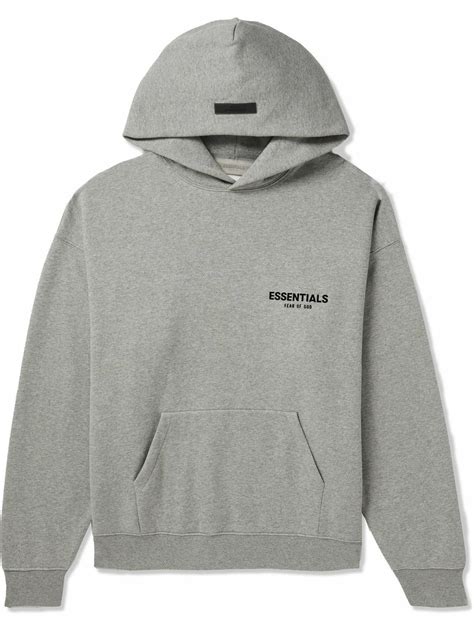 FEAR OF GOD ESSENTIALS - Logo-Flocked Cotton-Blend Jersey Hoodie - Gray ...