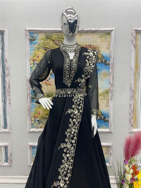 Adorable Embroidery Work Black Color Gown - Clothsvilla