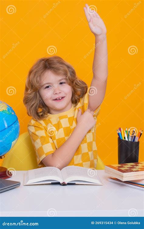 School Child Raising Hands, Willing To Answer Question. School Child Student Learning in Class ...