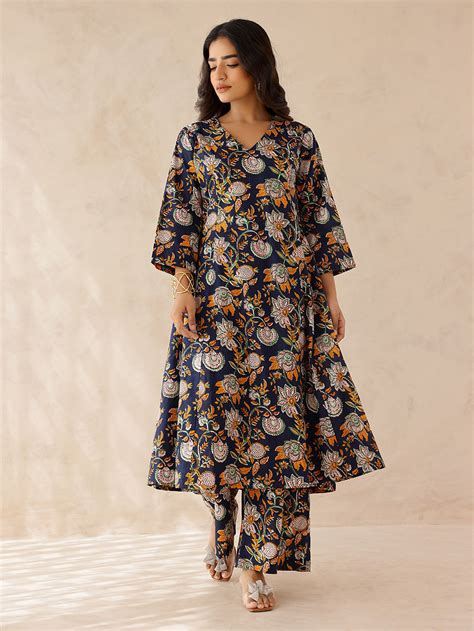 Orange Pink Striped Cotton Kurta with Palazzo- Set of 2