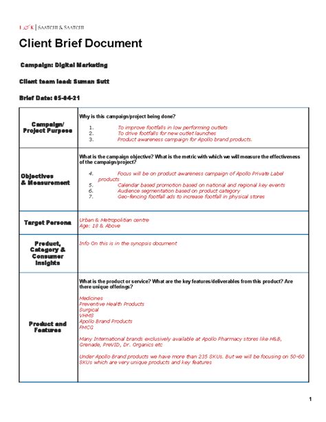 LK Saatchi Saatchi Brief Format - Client Brief Document Campaign ...