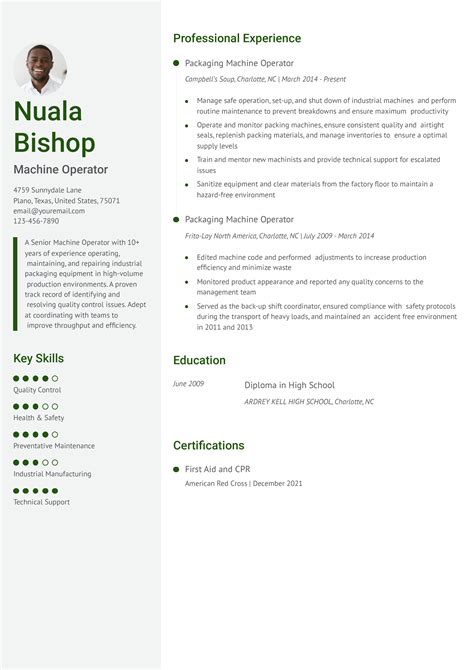 Resume For Machine Operator Machine Operator Resume Examples