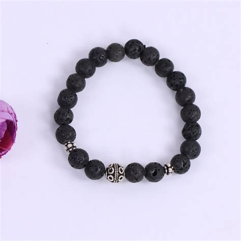Lava Stone Stretch Bracelet in Sterling Silver Bali Bead – Eri Silvers