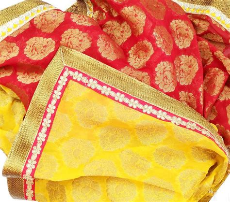 Mustard Red Mughal Banarsi Georgette Dupatta – anokherang