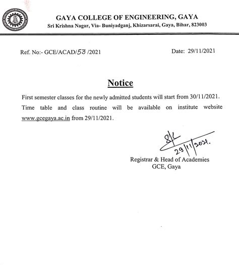 » Notice Regarding start of the class for 1st. Sem Students
