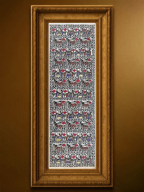 humans and deer in the forest in Madhubani Painting for sale