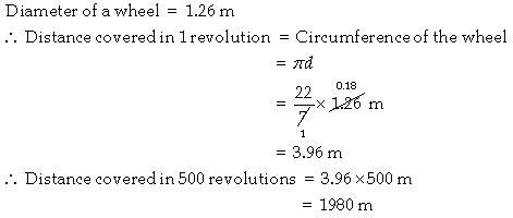 The diameter of a wheel is 2.6m . How far will it travel in 500 ...