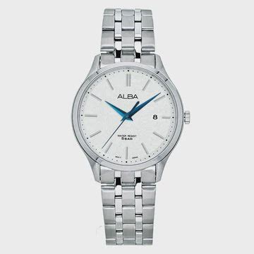 ALBA White Marble Dial with Silver Metal Straps Men's Watch AS9R35X1 ...