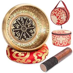 SHANSHUI 5' Tibetan Singing Bowl Set, Nepal Antique Mantra Carving Hand ...