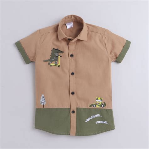 Polka Tots Dinosaur Print H/S Shirt - Brown – PolkaTots.in