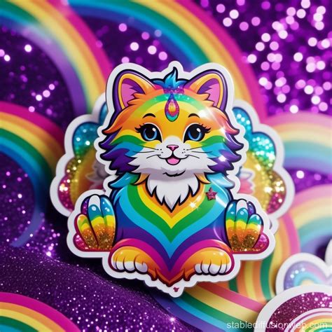 Lisa Frank-inspired, Glittery Rainbow Sticker | Stable Diffusion Online