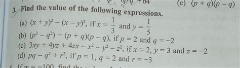 find the value of the following expressions : please answer this ...