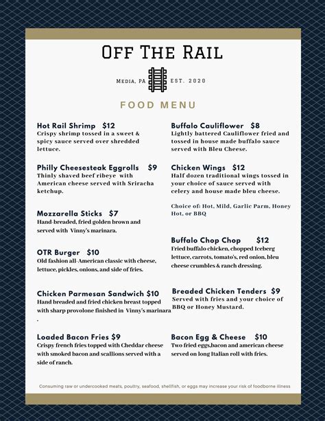 Carta del pub y bar Off the Rail - Media, Media