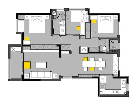 现代简约120平米三居室户型图片 – 设计本装修效果图