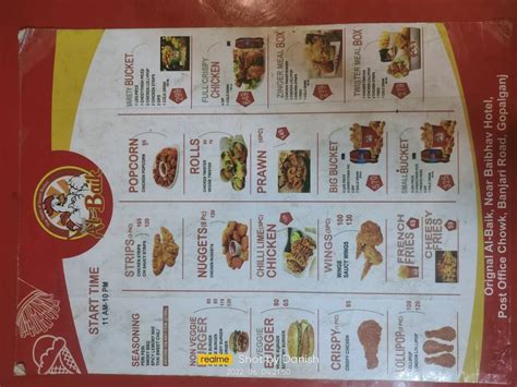 Menu at Al Baik Original, Gopalganj