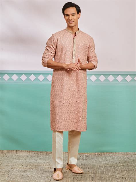Men's Peach Rayon Kurta And Pyjama Set – vastramay