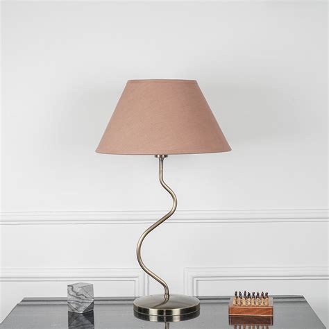 LYSANDRA Zigzag Table Lamp In Antique Brass Finish With Beige Cotton S ...