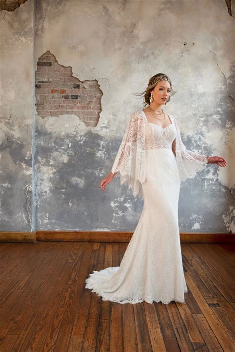 Vintage Lace Boho Wedding Dress with Optional Attached Shawl