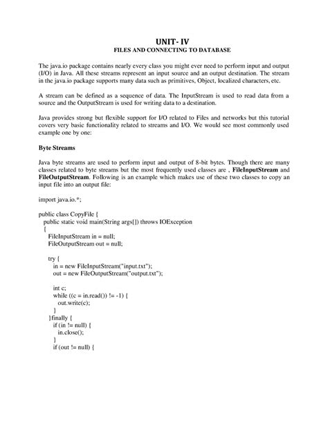 OOPS Through JAVA - Files & Connecting to database - UNIT- IV FILES AND ...
