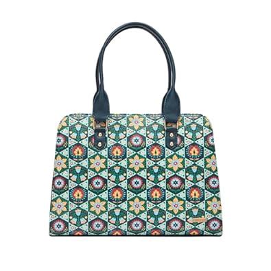 Buy Chumbak Naples Tote Bag for Women, Navy Floral PU Leather, Digital ...