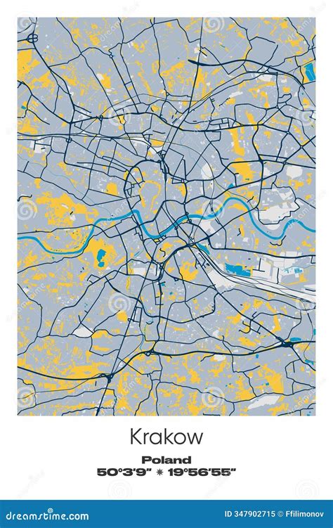 Krakow Map. Detailed Map Of Krakow City Poster With Streets, Water Vector Illustration ...