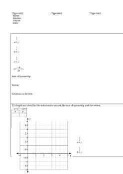Graphs of Quadratic Functions by Juanita Greene | TPT