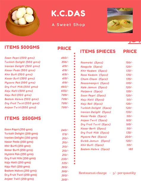 Menu at KC Das - Klassic Foods, Bengaluru