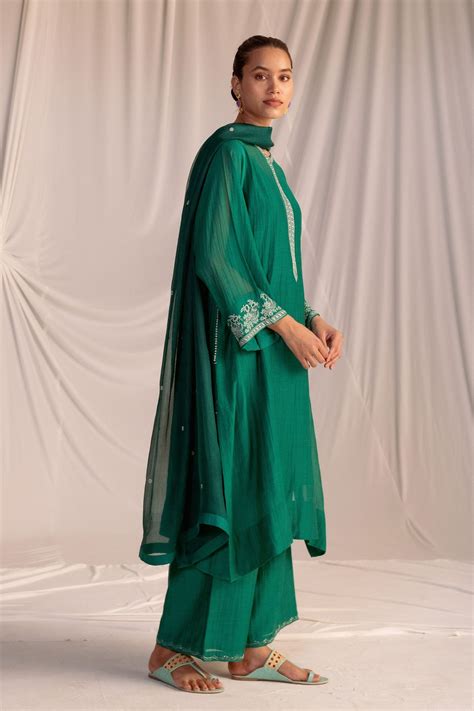 Brih - Dark Green Embroidered Dupatta - Elahe