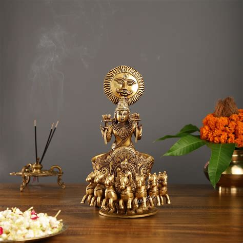 Buy Brass Surya Rath Chariot - 12" Height, 7 Horses - Intricate Detail ...