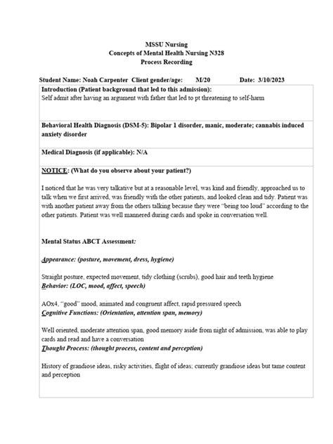 Image result for Process Recording Psych Example