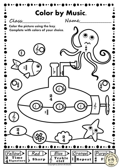 Ocean themed Music Coloring Pages & Worksheets | Music Symbols