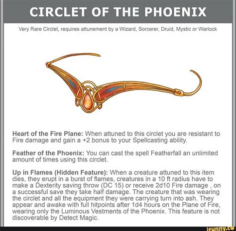 CIRCLET OF THE PHOENIX Very Rare Circlet, requires attunement by a ...