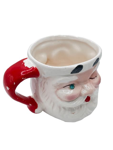Vintage Winking Double Face Santa Mug With Rhinestone Eye Two - Etsy