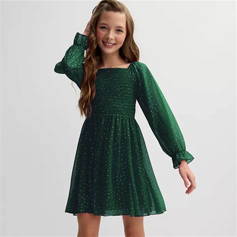 Girls 7-20 Speechless Glitter Mesh Long Sleeve Smocked Dress in Regular ...