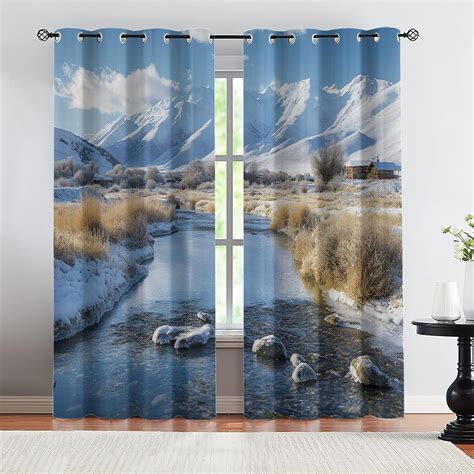 BILAEKO Snow Mountain Window Curtain, River Scenery Blackout India | Ubuy