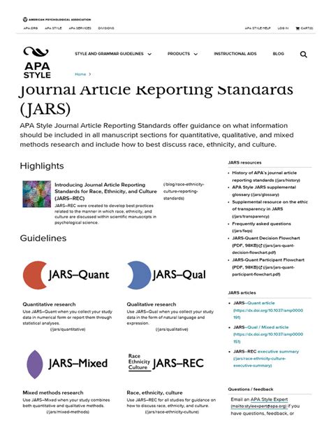 APA Style Journal Article Reporting Standards (APA Style JARS) | PDF