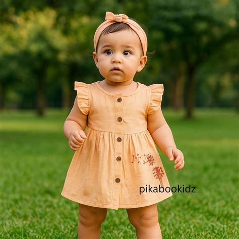 Muslin Button Sleeve Frock Colors – Orange – Pikaboo Kidz