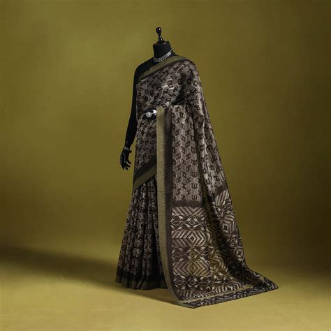 Brown Chanderi Silk Nui Shibori Tie-Dye Saree with Ghicha Border